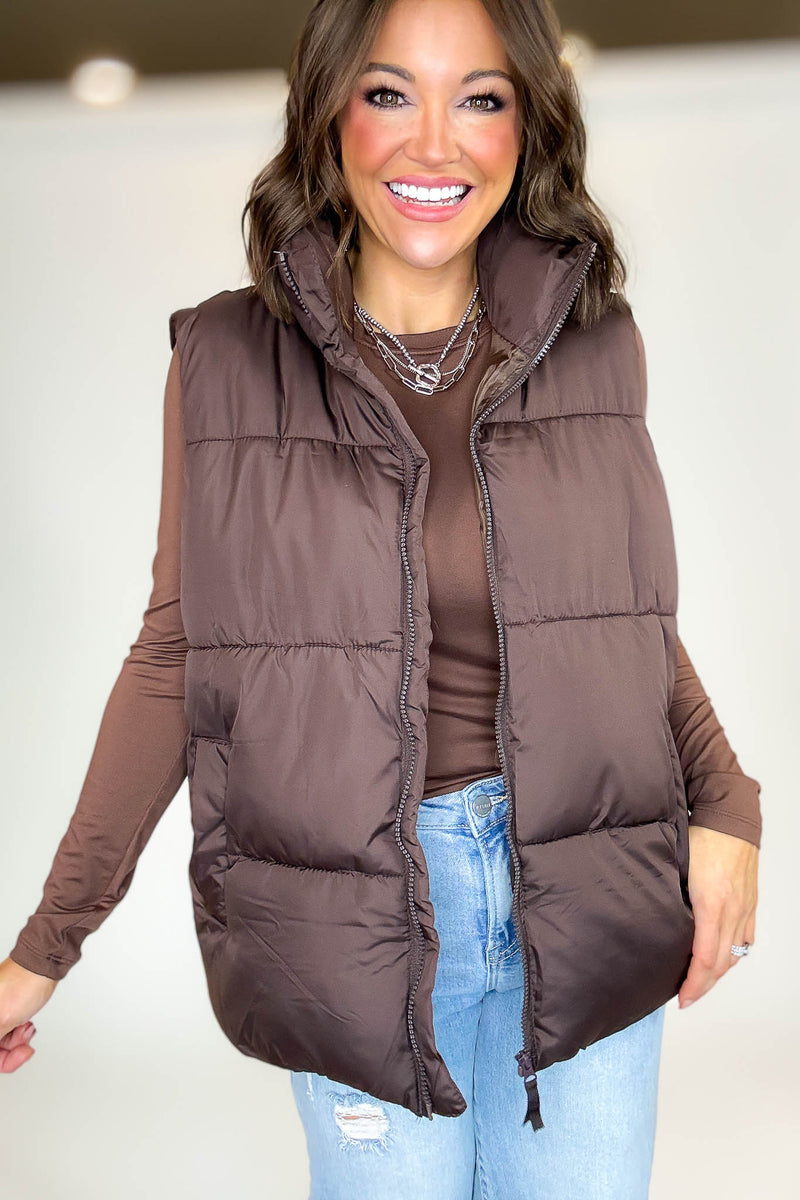PINK FRIDAY DEAL Brown Over Size Padding Winter Vest