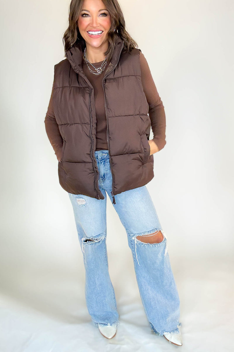 PINK FRIDAY DEAL Brown Over Size Padding Winter Vest