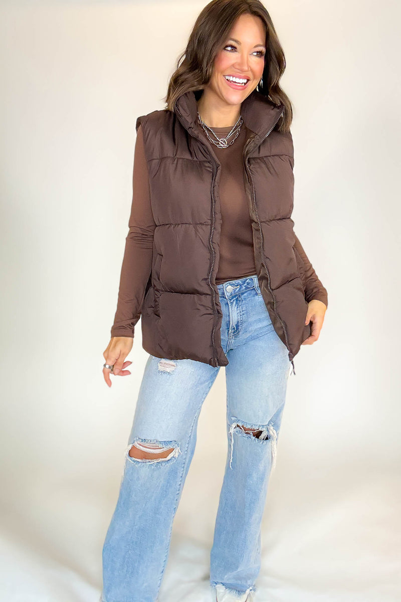 PINK FRIDAY DEAL Brown Over Size Padding Winter Vest