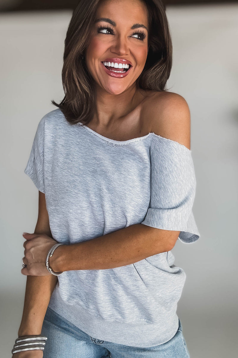 Heather Grey French Terry Off Shoulder Top