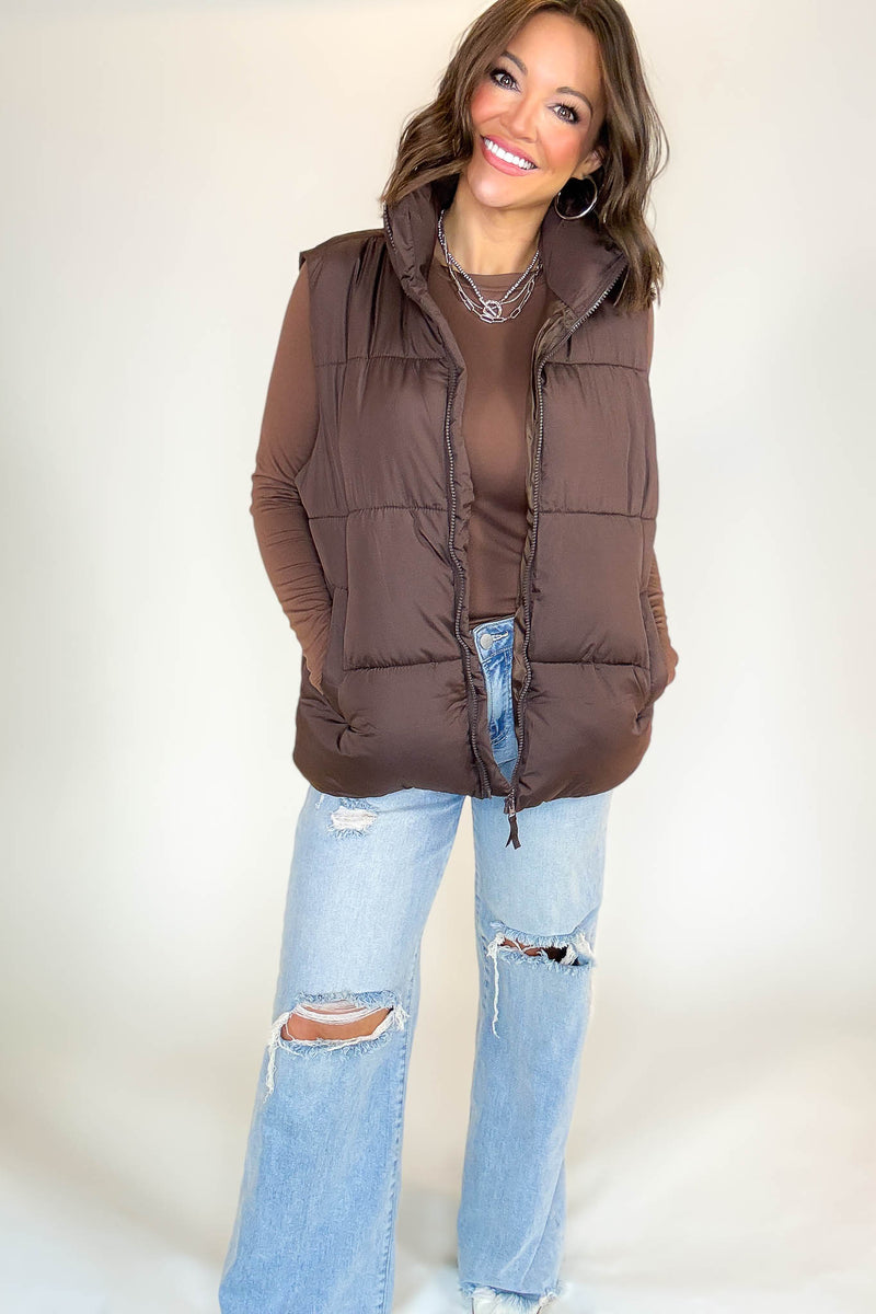 PINK FRIDAY DEAL Brown Over Size Padding Winter Vest
