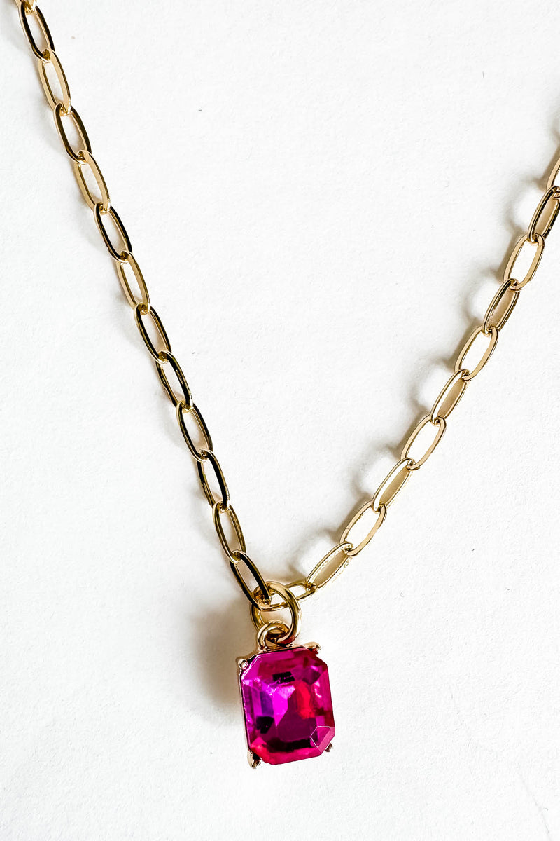 18k Gold Hot Pink Non-tarnish Link Necklace