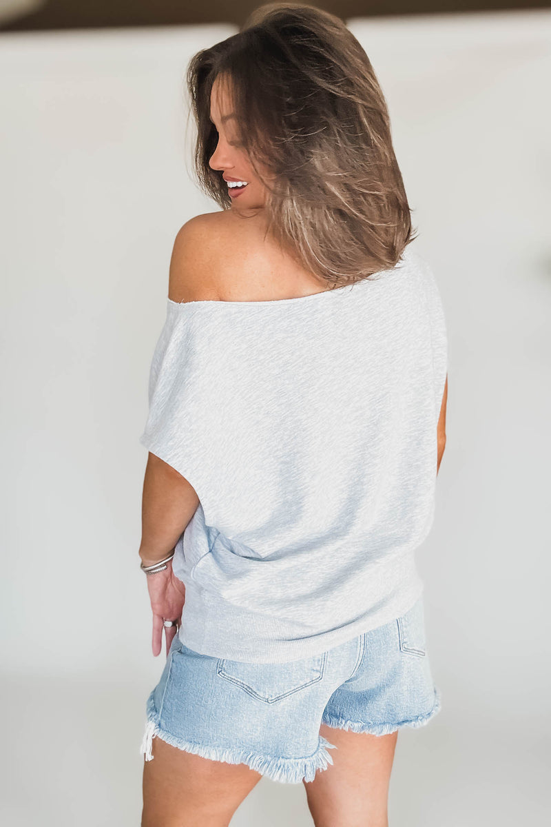 Heather Grey French Terry Off Shoulder Top
