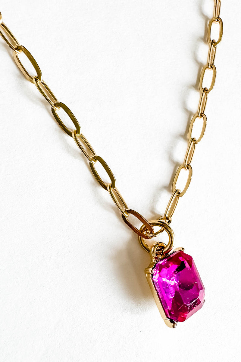 18k Gold Hot Pink Non-tarnish Link Necklace