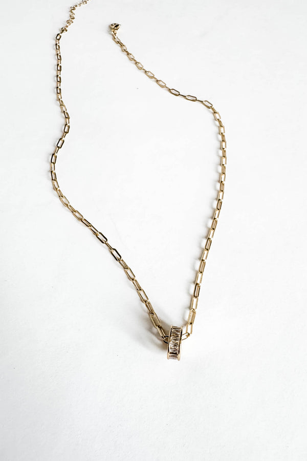 18k Gold CZ Circle Charm Non-tarnish Link Necklace