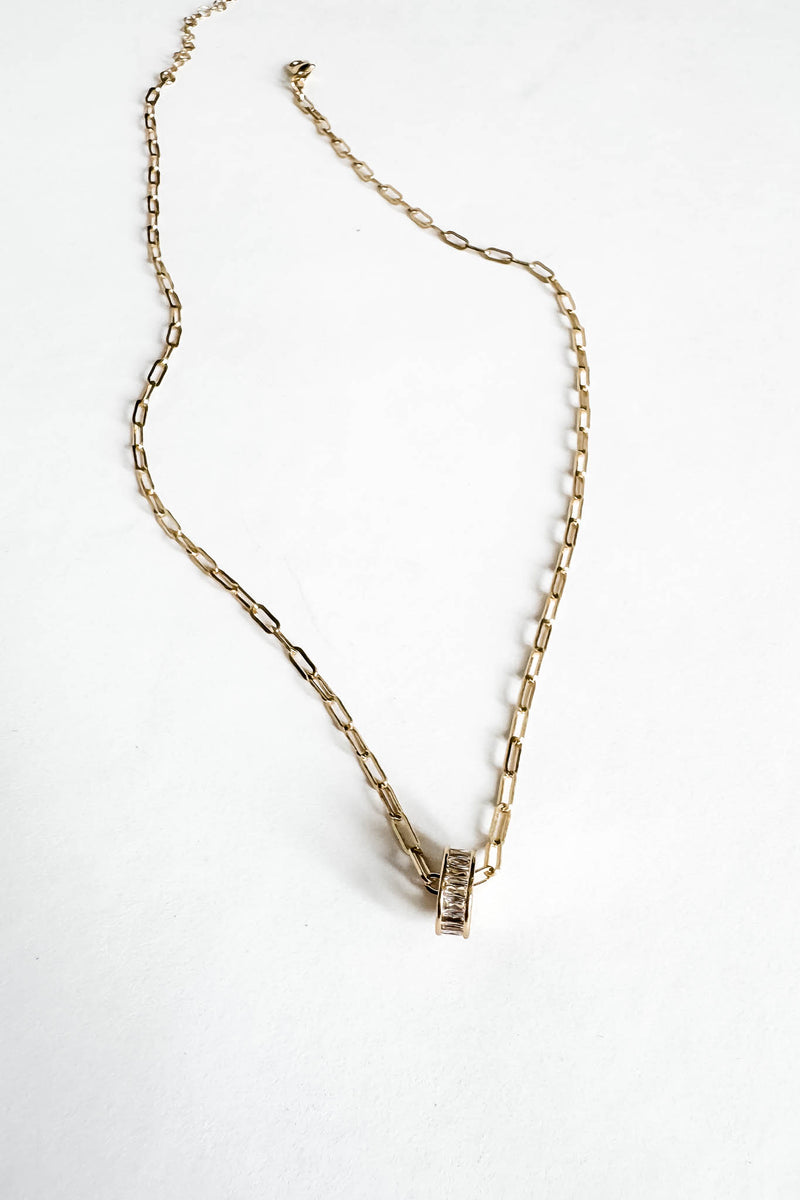 18k Gold CZ Circle Charm Non-tarnish Link Necklace