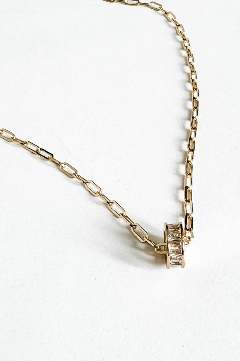 18k Gold CZ Circle Charm Non-tarnish Link Necklace