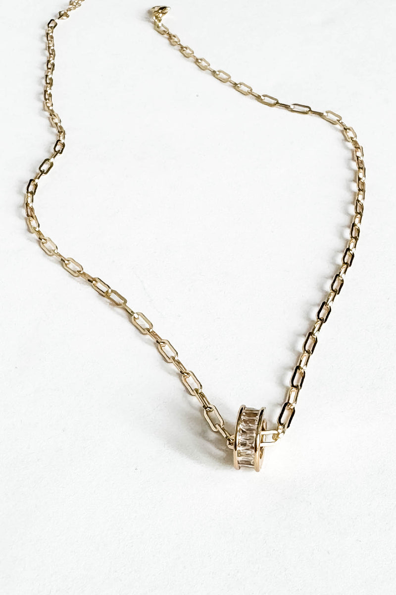18k Gold CZ Circle Charm Non-tarnish Link Necklace