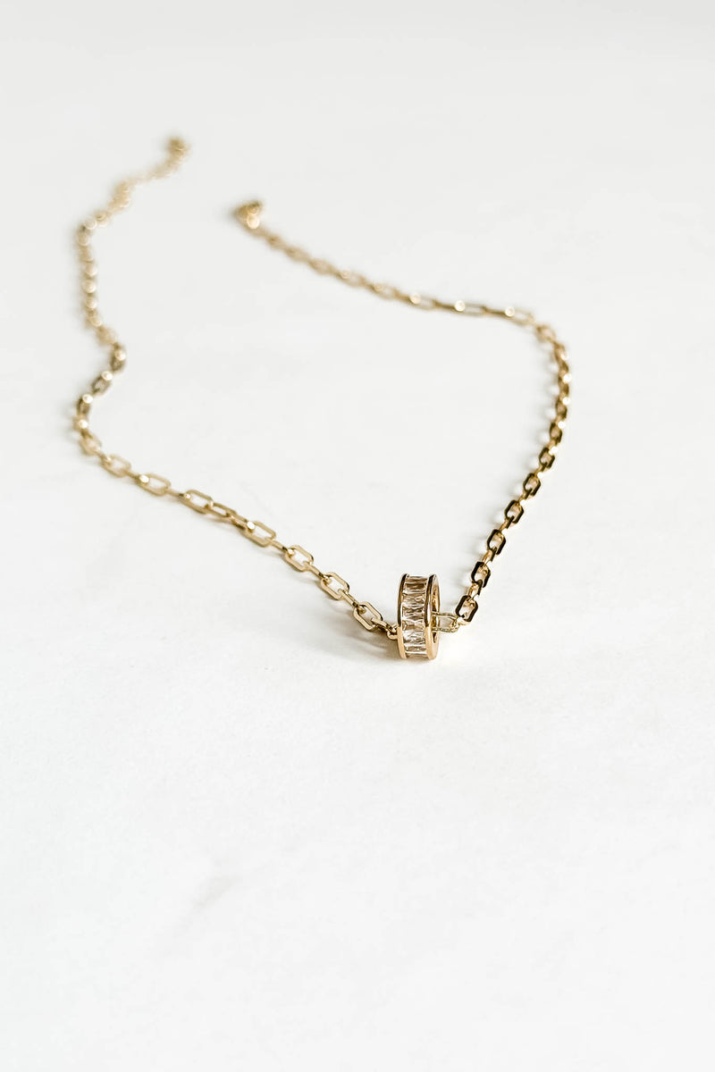 18k Gold CZ Circle Charm Non-tarnish Link Necklace