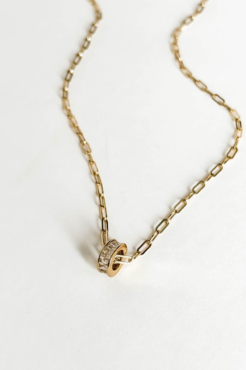 18k Gold CZ Circle Charm Non-tarnish Link Necklace