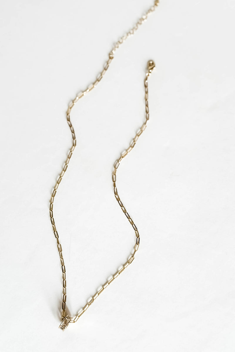 18k Gold CZ Circle Charm Non-tarnish Link Necklace