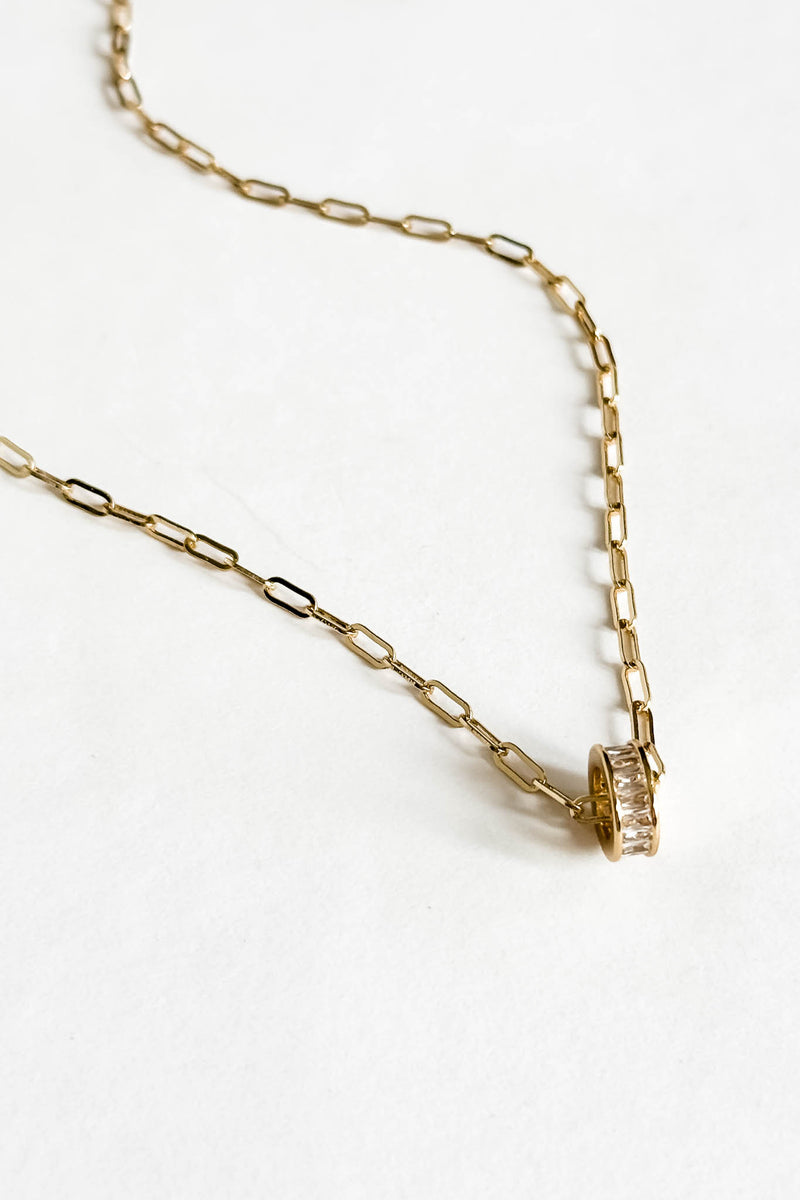 18k Gold CZ Circle Charm Non-tarnish Link Necklace