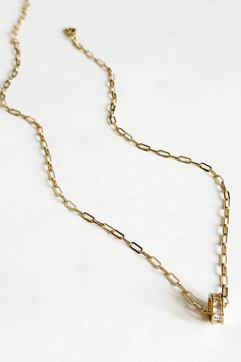 18k Gold CZ Circle Charm Non-tarnish Link Necklace