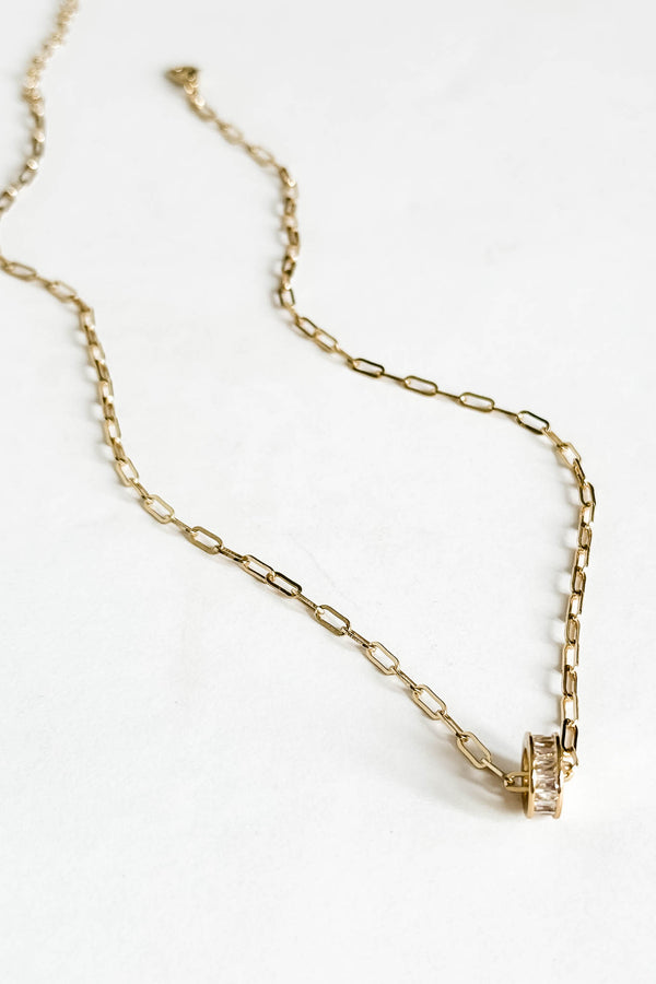 18k Gold CZ Circle Charm Non-tarnish Link Necklace