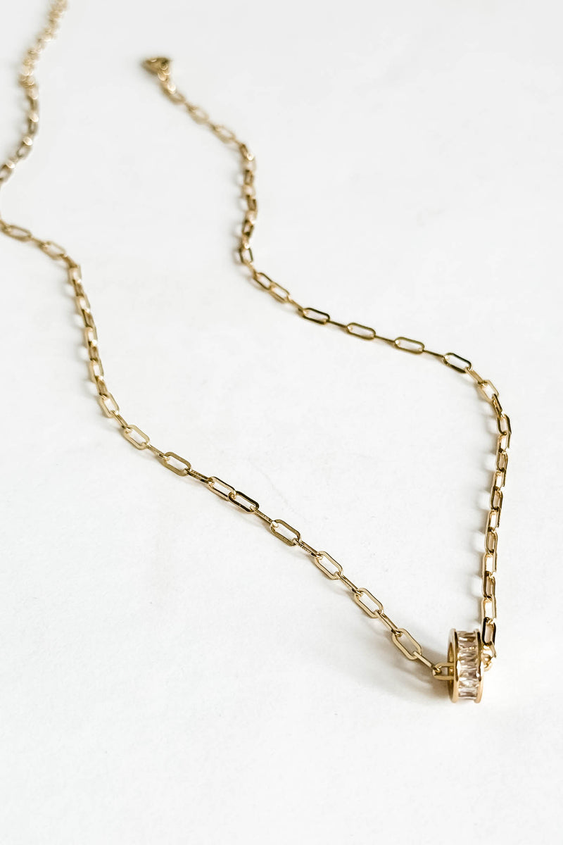 18k Gold CZ Circle Charm Non-tarnish Link Necklace