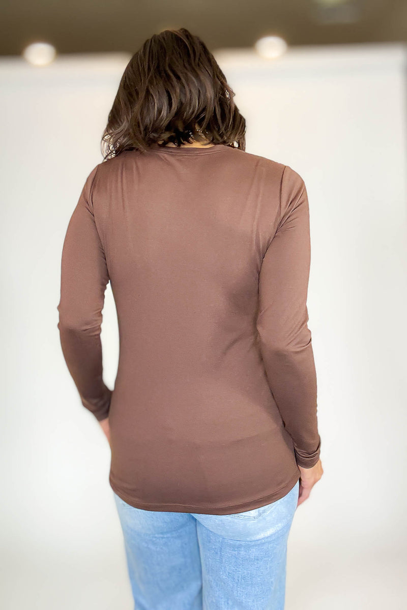 2 FOR $20 SPECIAL BROWN AND TEAL Brushed Microfiber Long Sleeve Round Neck Tee