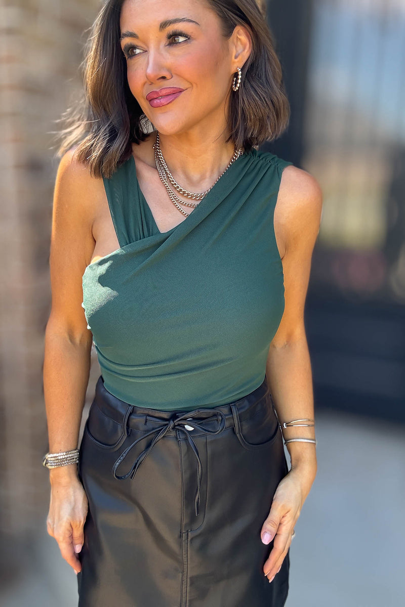 Hunter Green Sleeveless Power Mesh Bodysuit