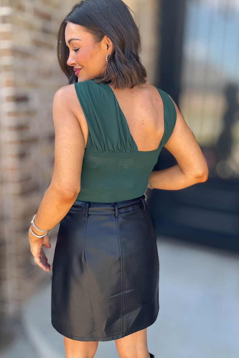 Hunter Green Sleeveless Power Mesh Bodysuit