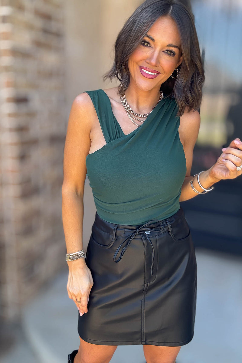 Hunter Green Sleeveless Power Mesh Bodysuit