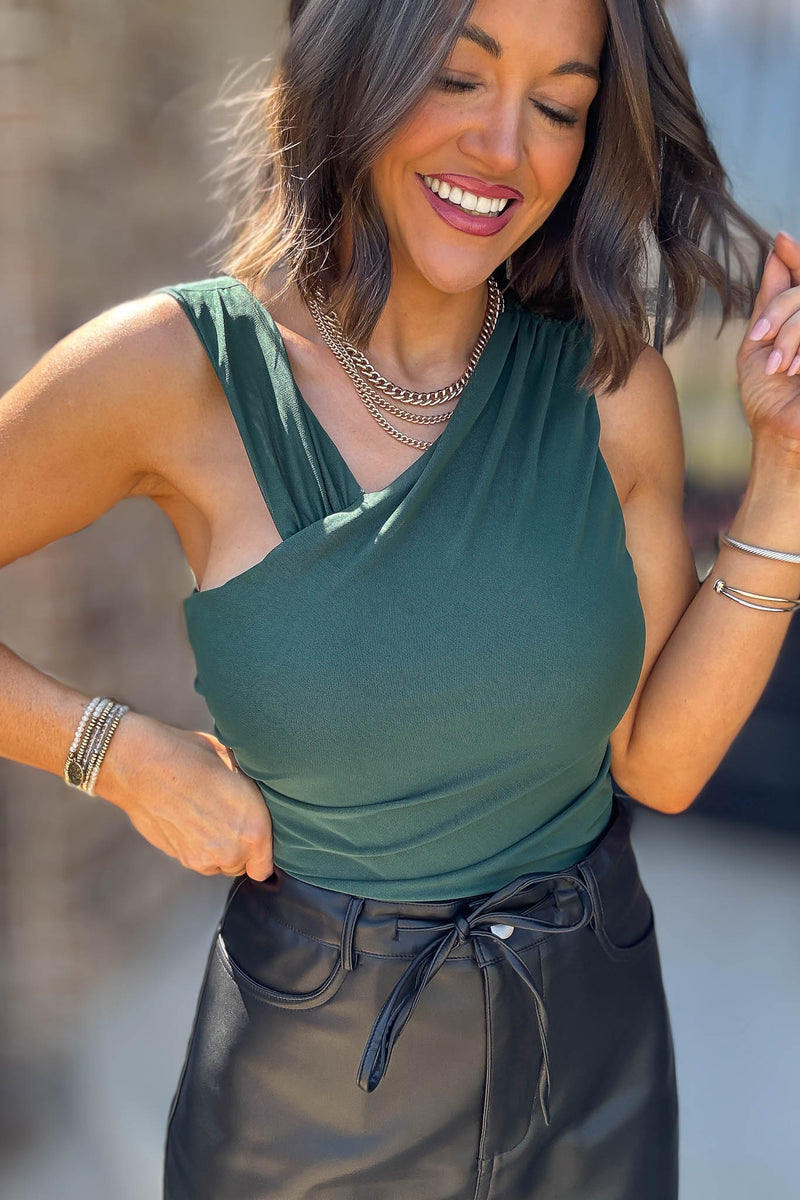 Hunter Green Sleeveless Power Mesh Bodysuit