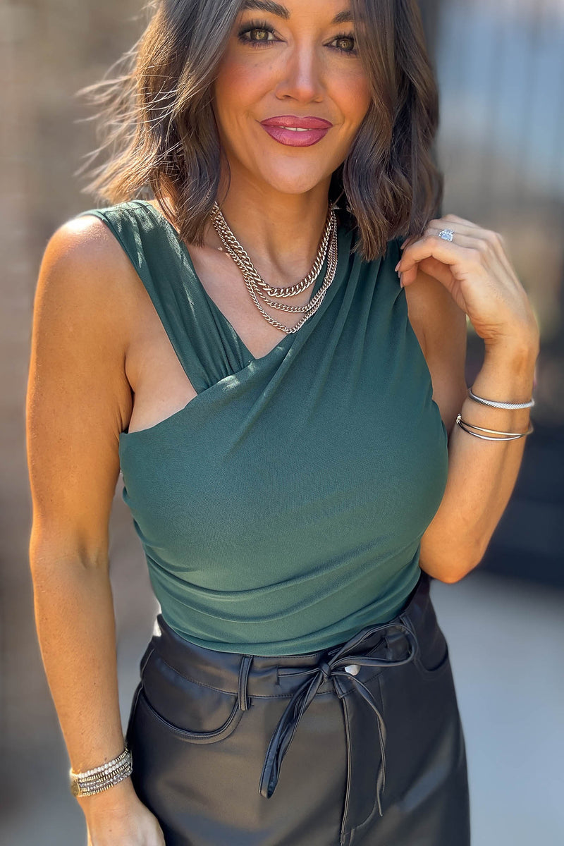 Hunter Green Sleeveless Power Mesh Bodysuit