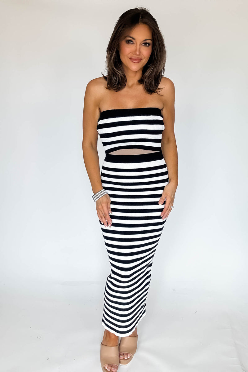 Striped Knit Tube Top & Midi Skirt Set