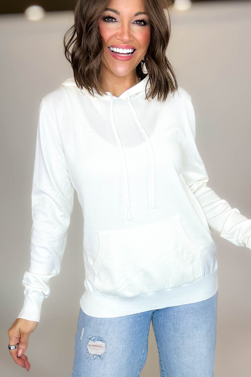 PINK FRIDAY Ivory Women's Sweater Hoodie With Front Pocket