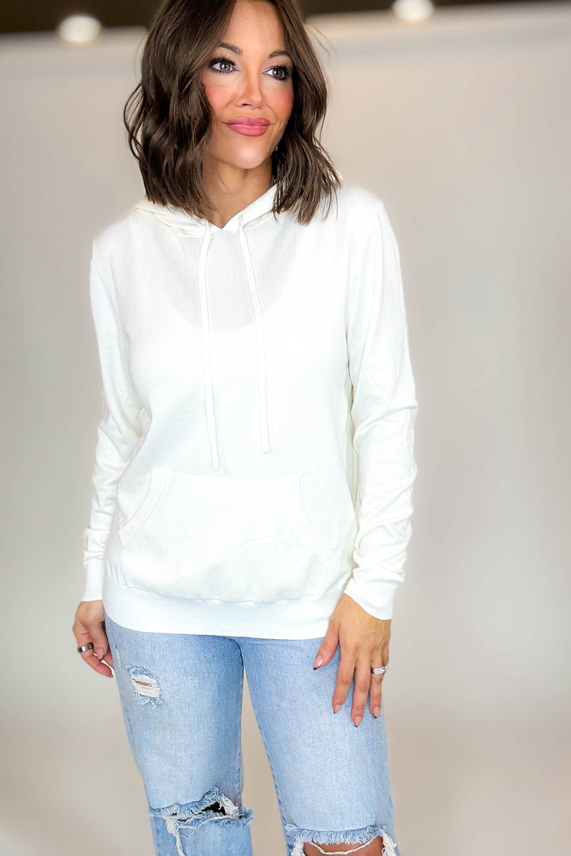 PINK FRIDAY Ivory Women's Sweater Hoodie With Front Pocket