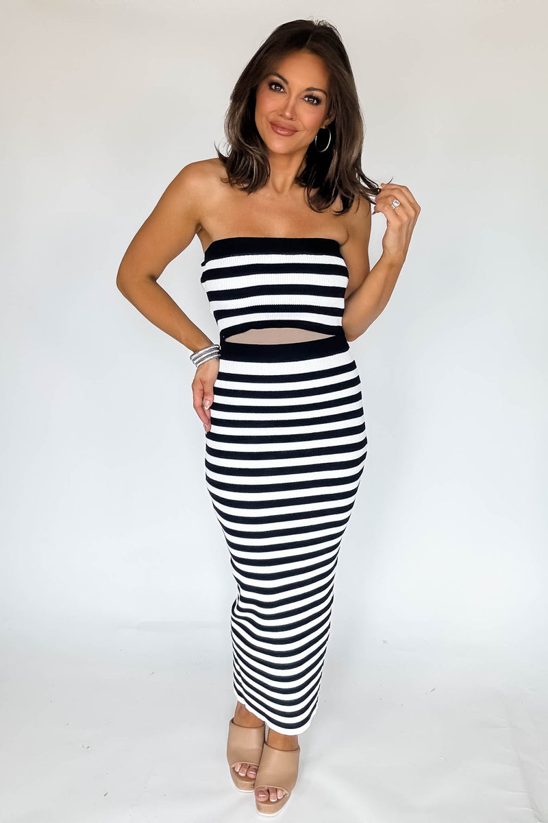 Striped Knit Tube Top & Midi Skirt Set
