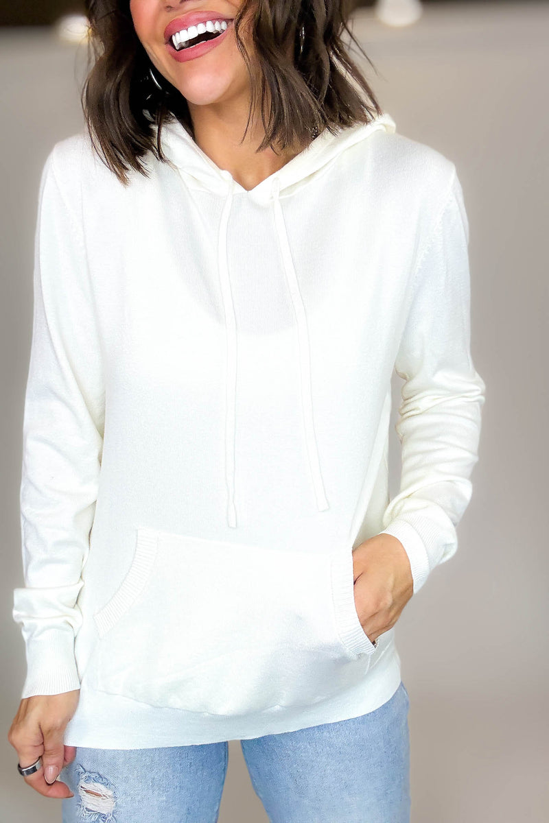 PINK FRIDAY Ivory Women's Sweater Hoodie With Front Pocket