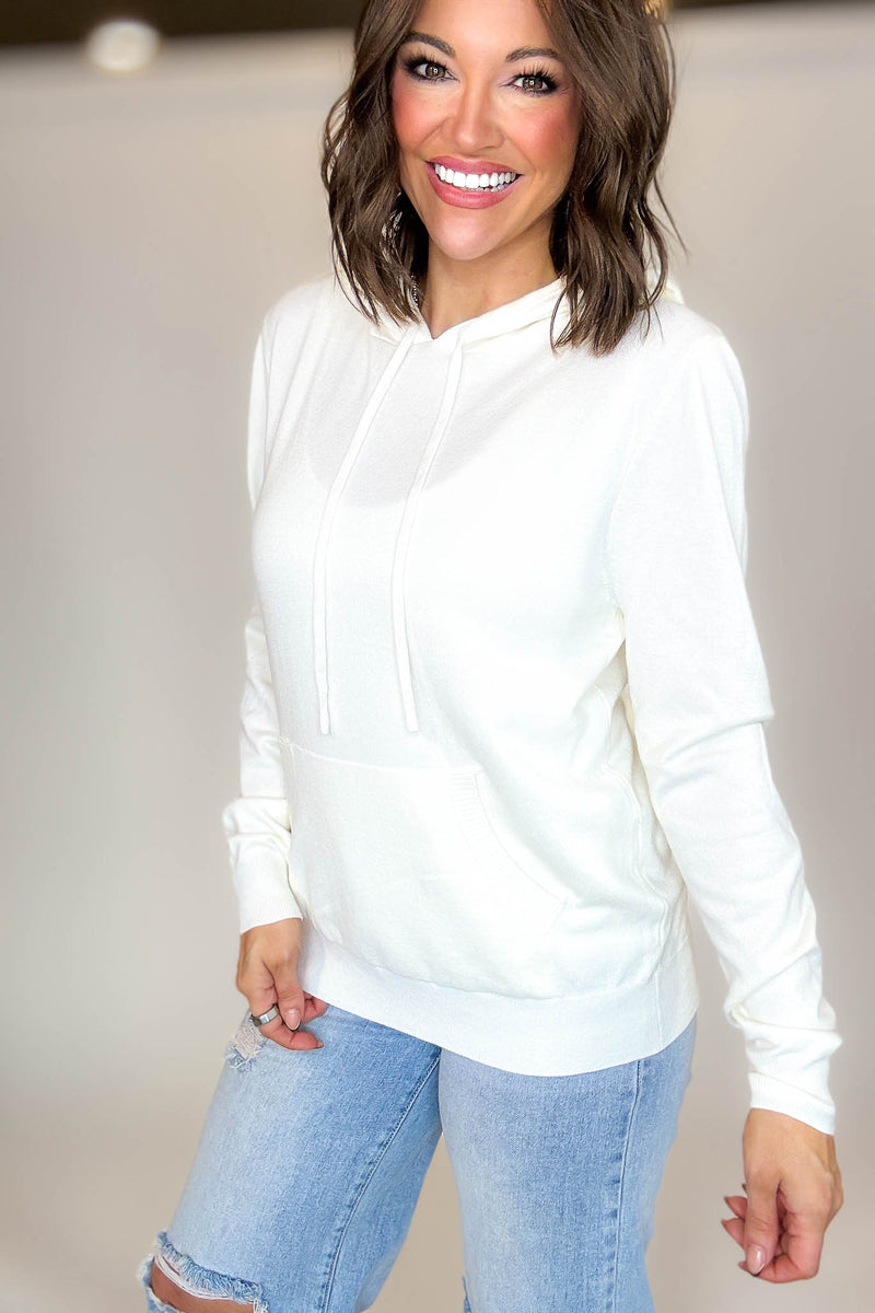 PINK FRIDAY Ivory Women's Sweater Hoodie With Front Pocket