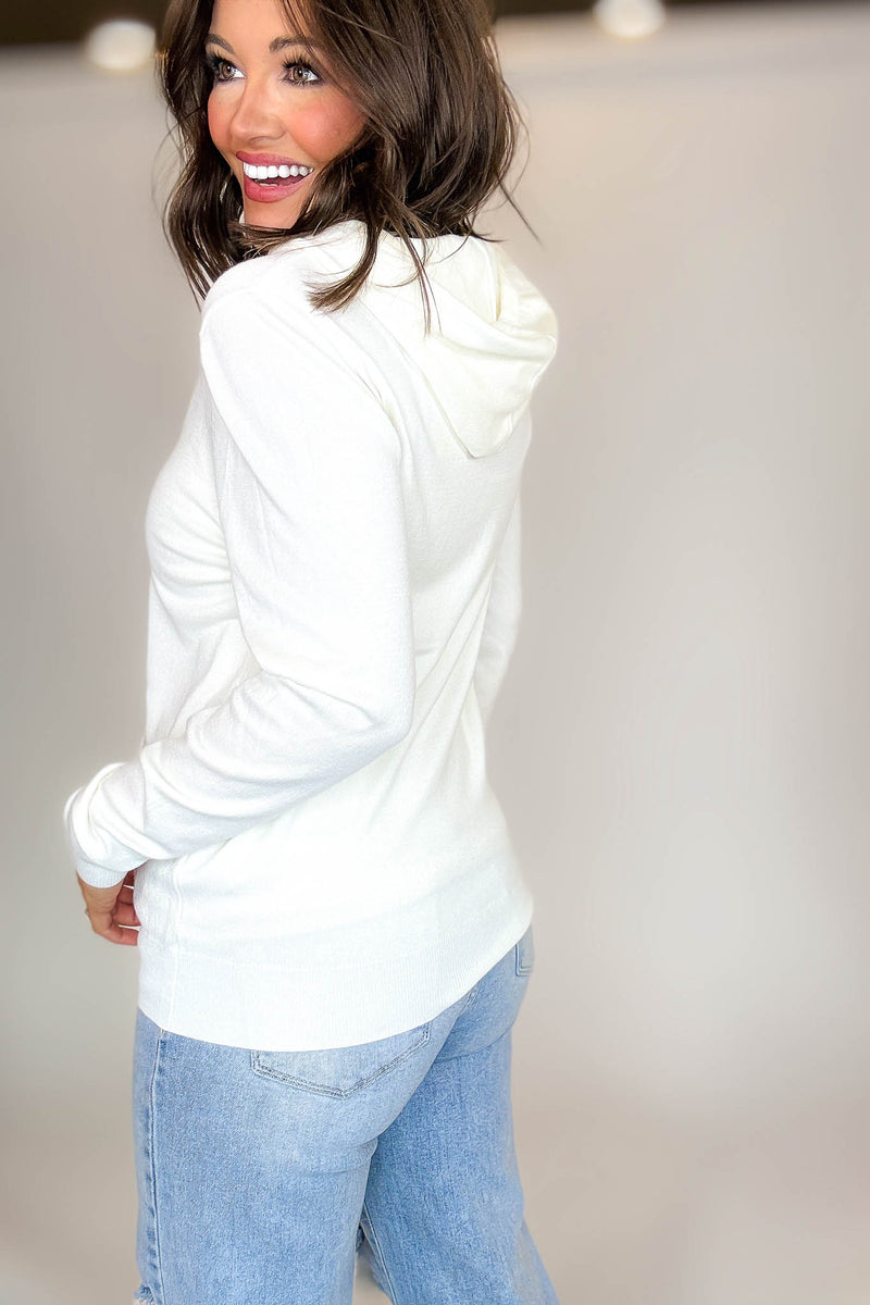 PINK FRIDAY Ivory Women's Sweater Hoodie With Front Pocket