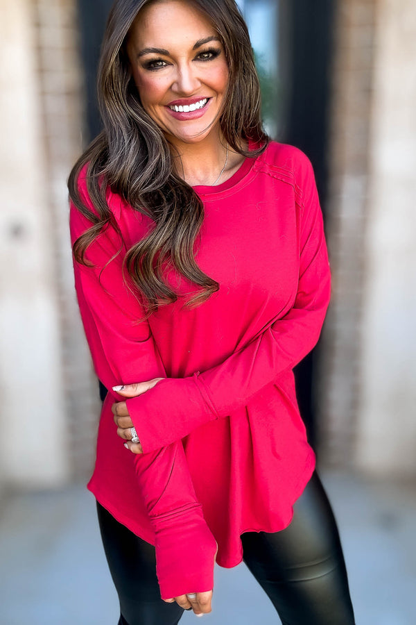 SR Basic Ruby Cotton Raglan Sleeve Top