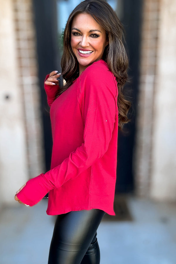 SR Basic Ruby Cotton Raglan Sleeve Top