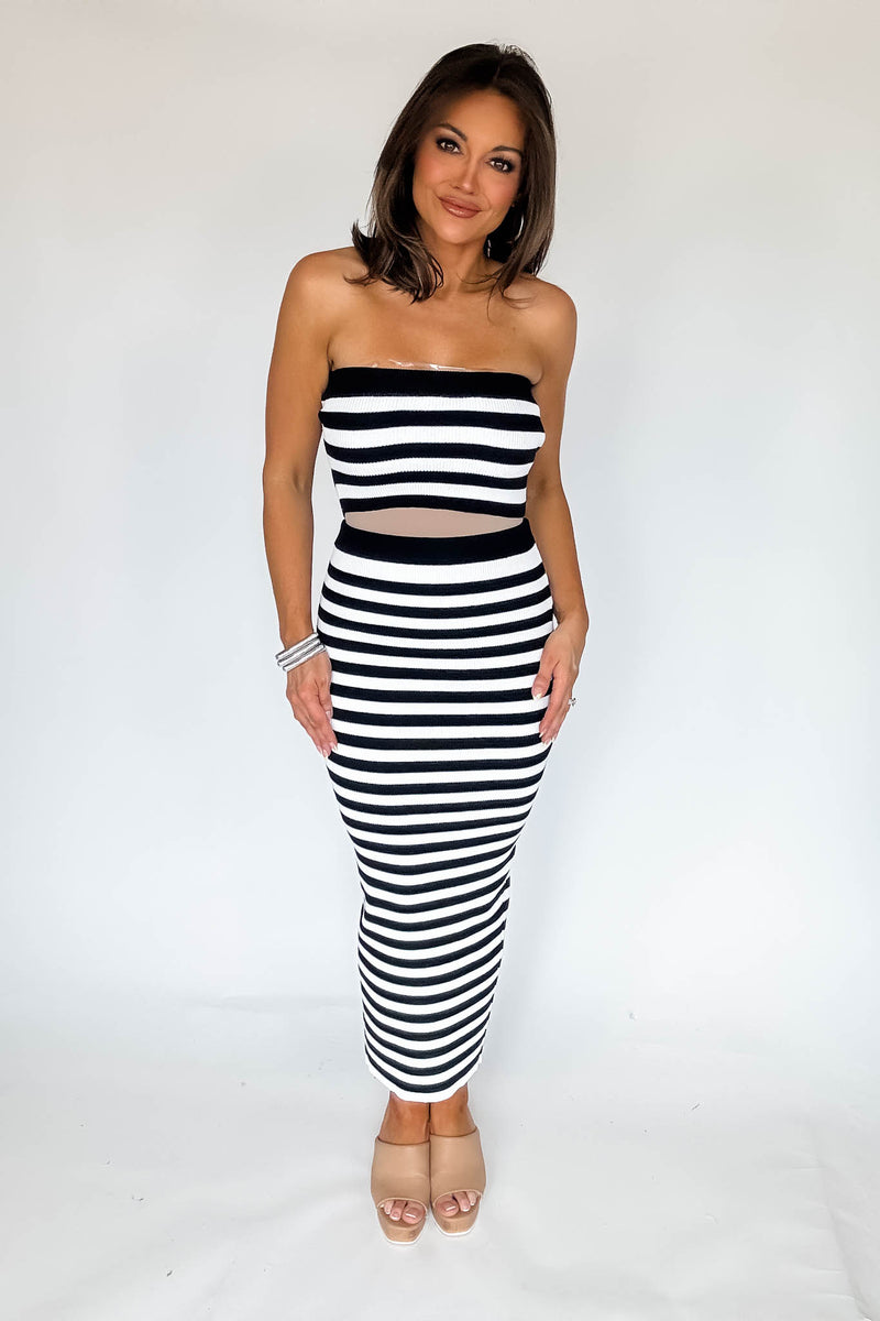 Striped Knit Tube Top & Midi Skirt Set