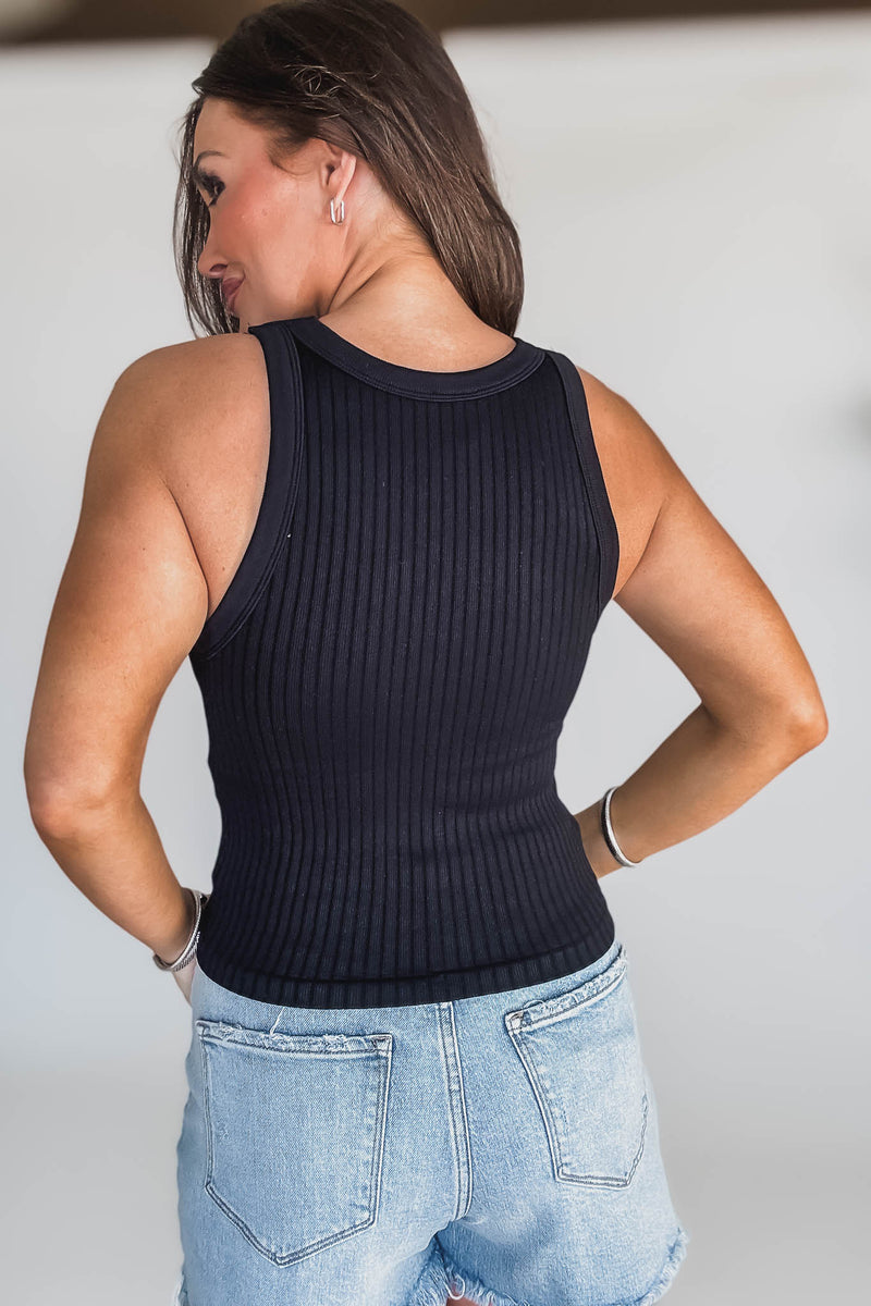 Seamless Black Ribbed Tank Top