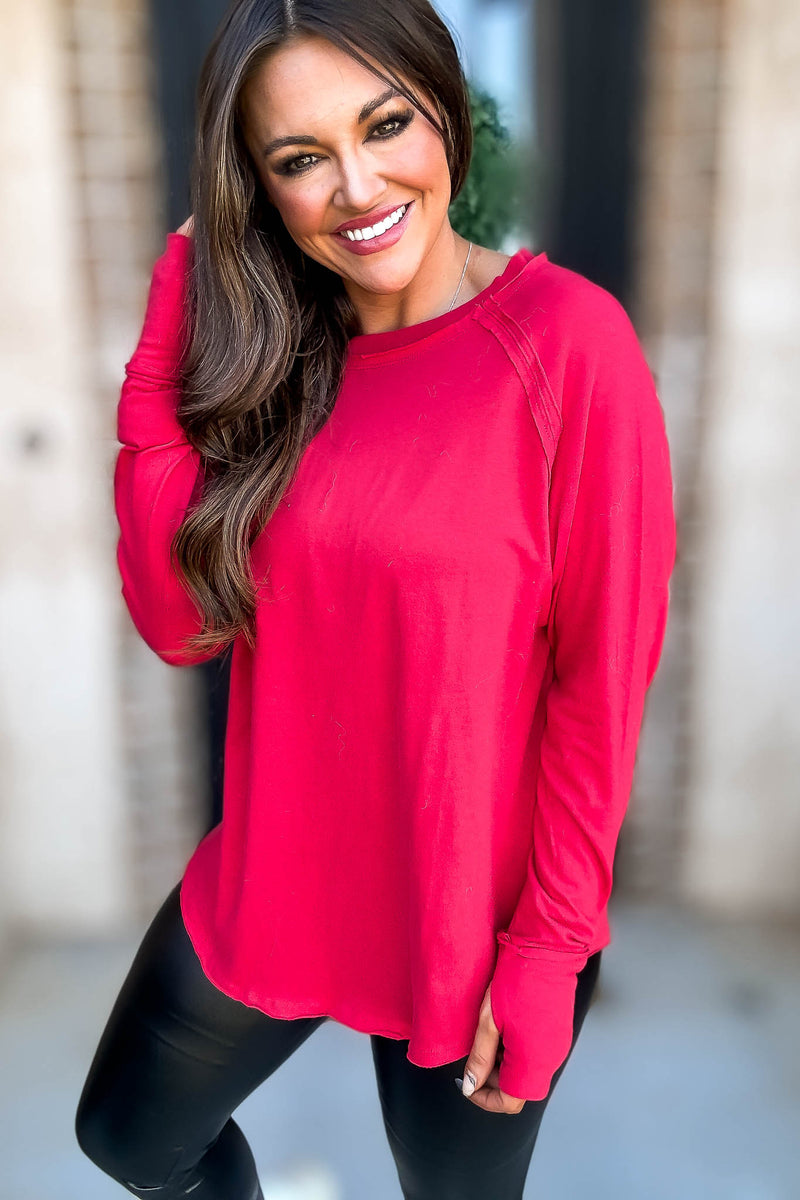 SR Basic Ruby Cotton Raglan Sleeve Top