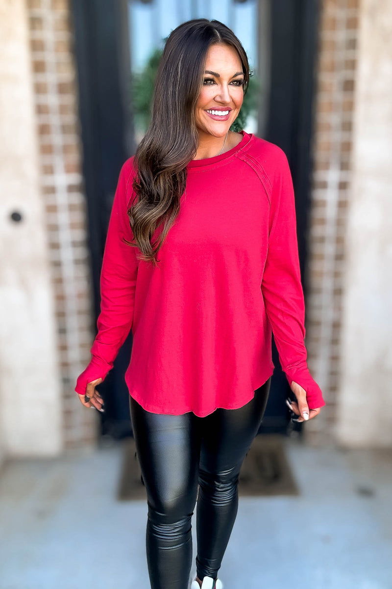 SR Basic Ruby Cotton Raglan Sleeve Top