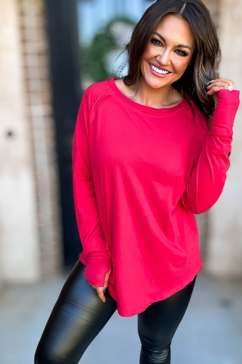 SR Basic Ruby Cotton Raglan Sleeve Top