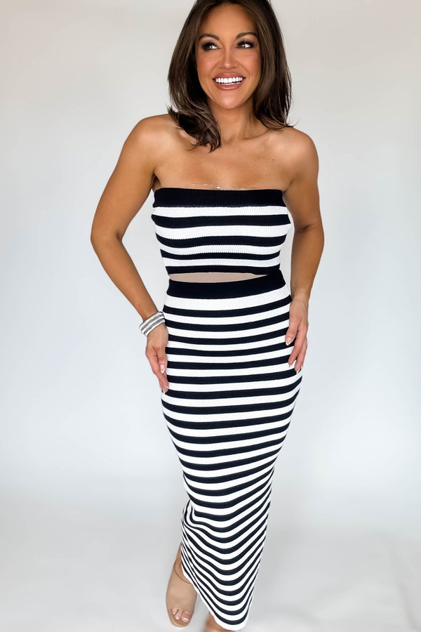 Striped Knit Tube Top & Midi Skirt Set