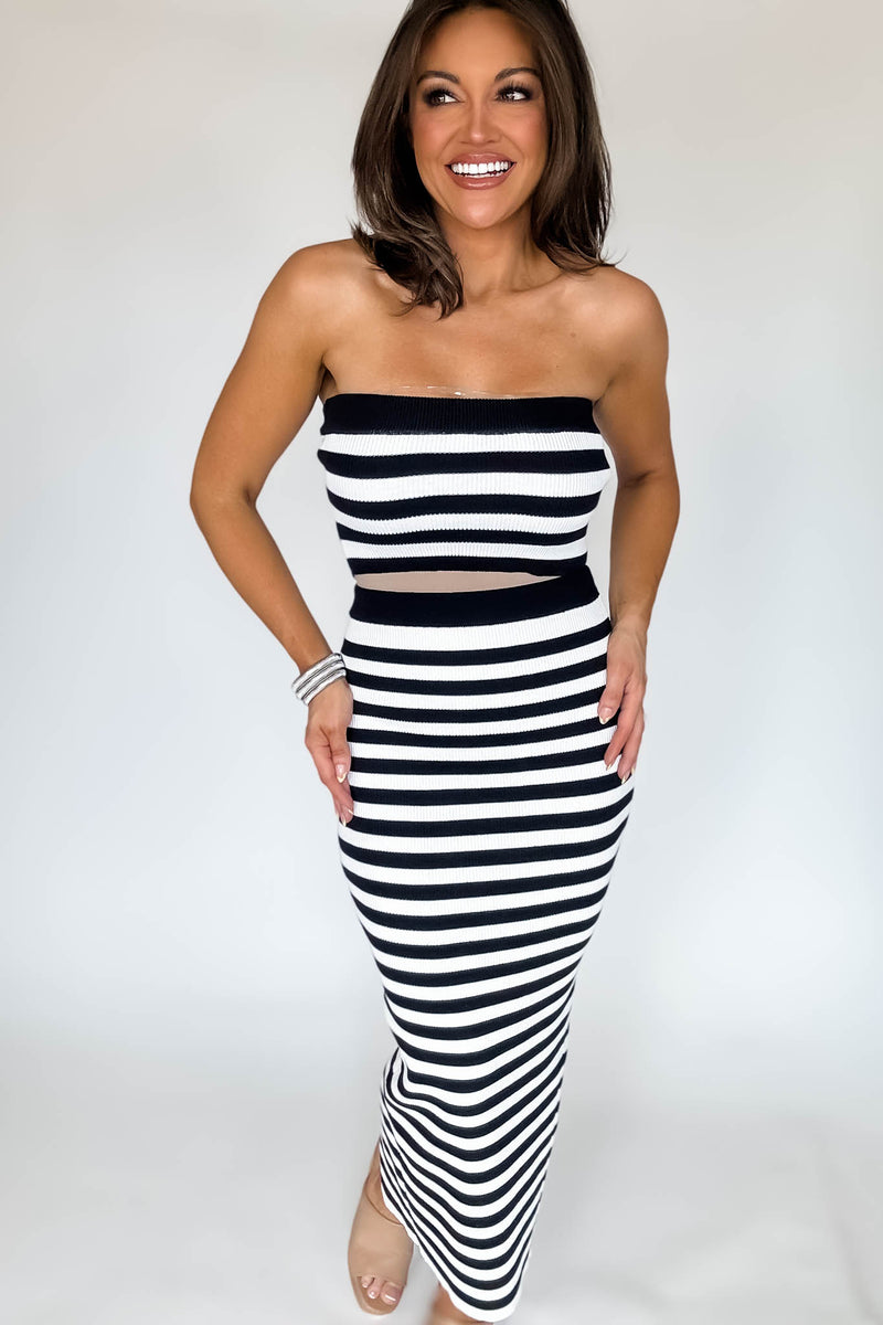 Striped Knit Tube Top & Midi Skirt Set