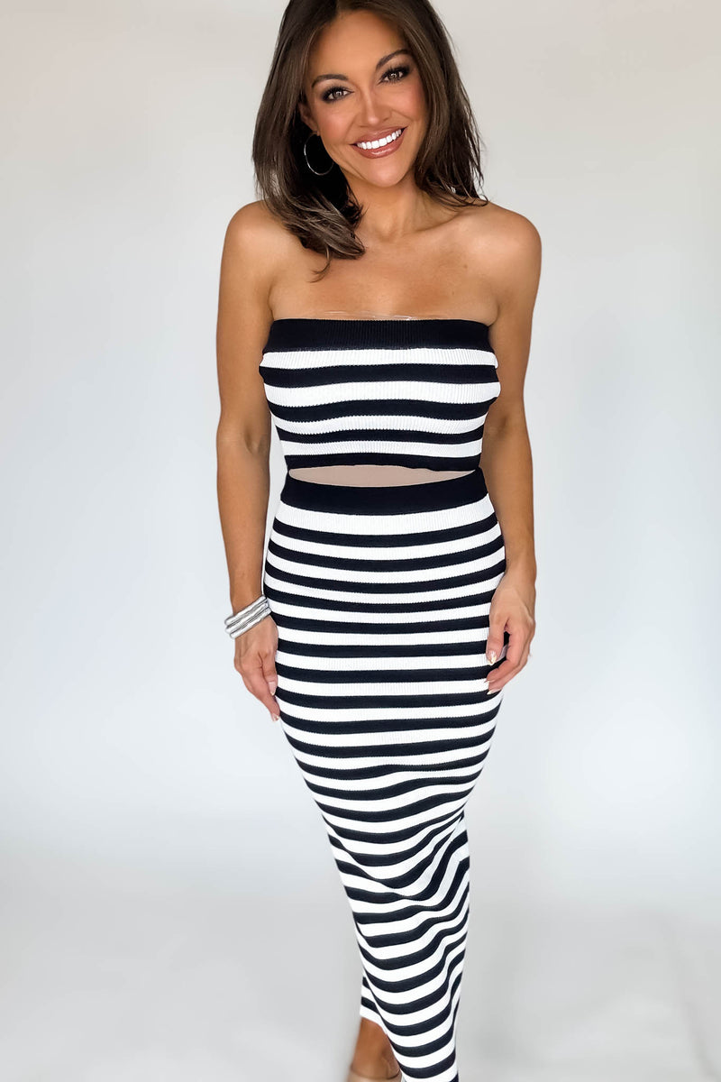 Striped Knit Tube Top & Midi Skirt Set
