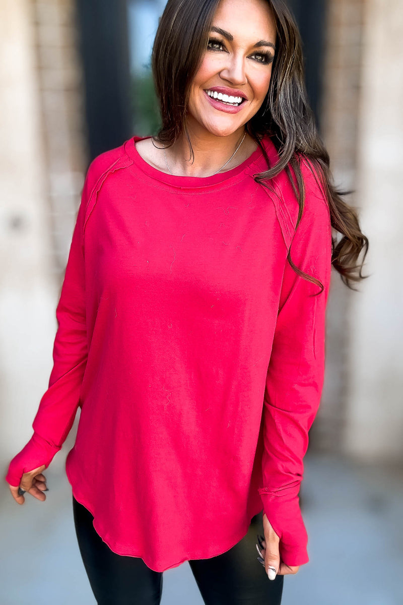 SR Basic Ruby Cotton Raglan Sleeve Top