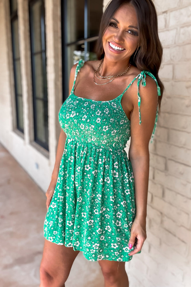 Jazyln Green Floral Print Romper