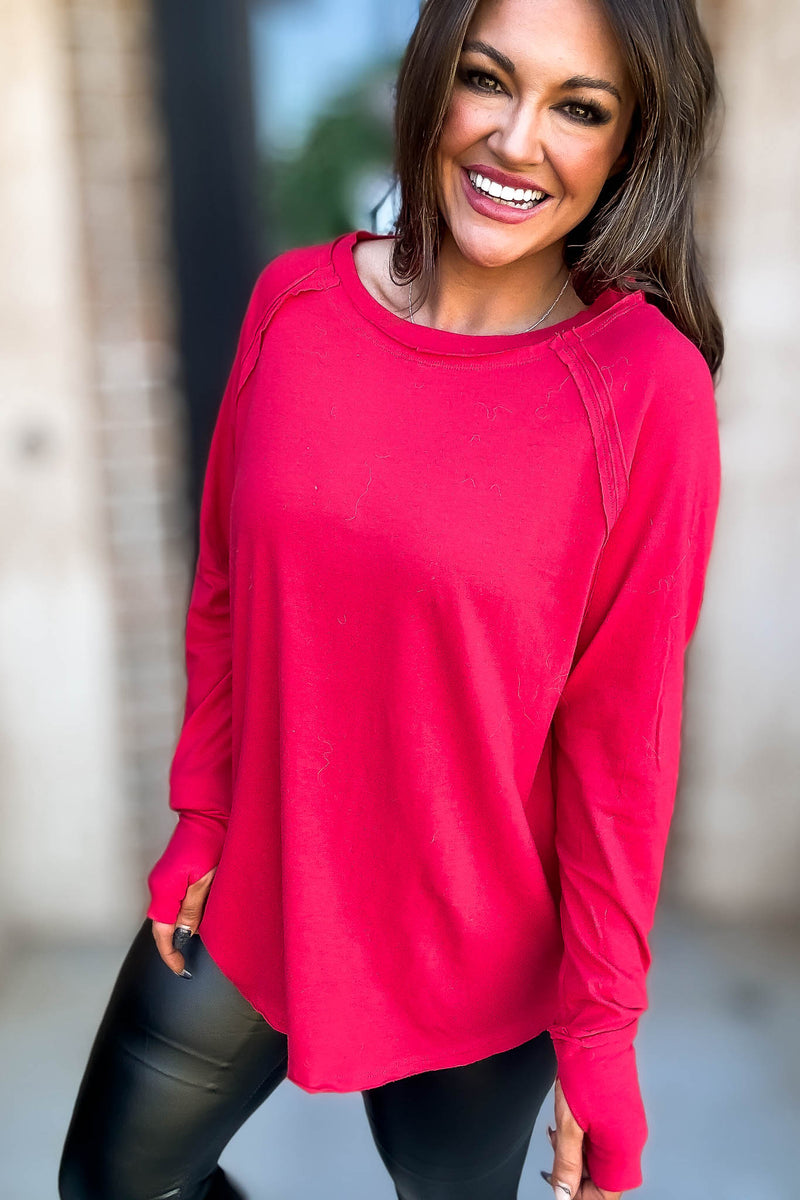 SR Basic Ruby Cotton Raglan Sleeve Top