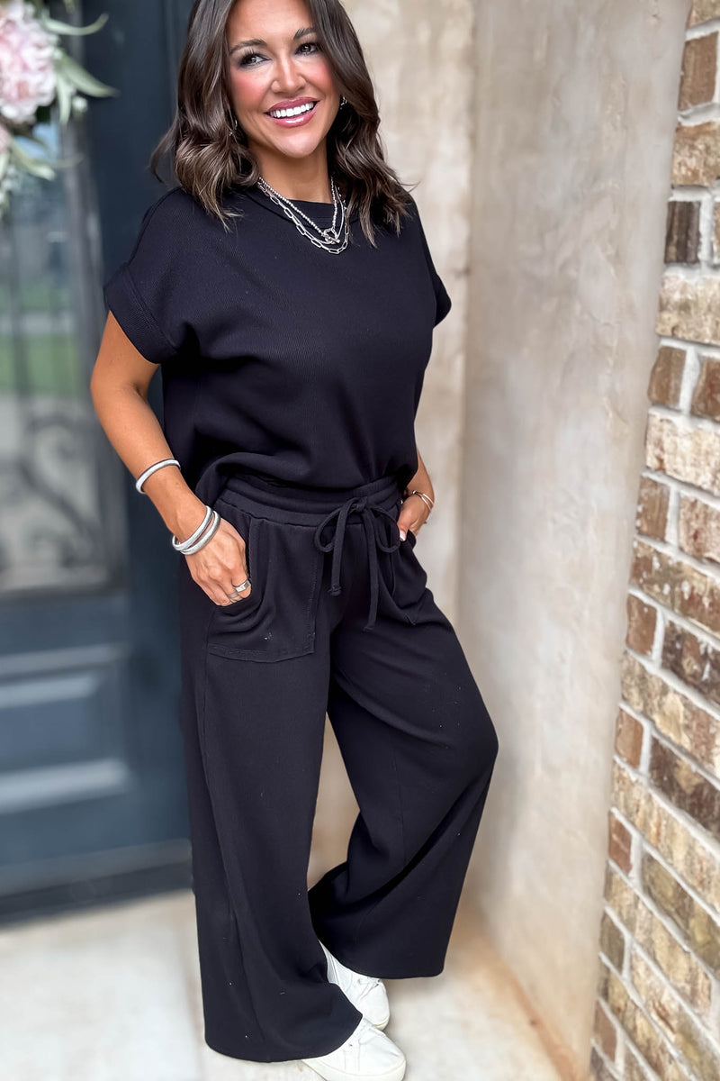 Retreat Black Ribbed Pants
