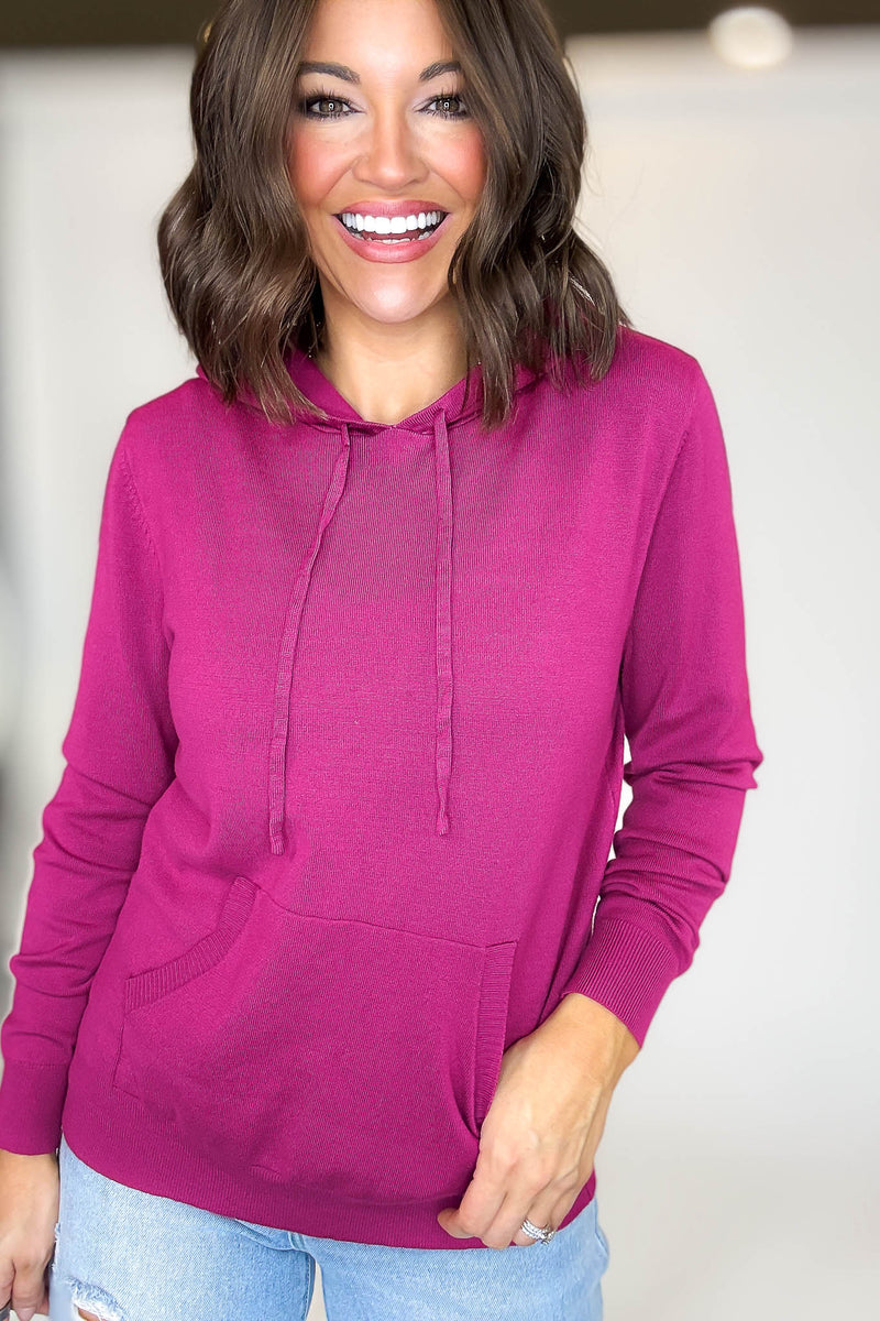 PINK FRIDAY Magenta Women's Sweater Hoodie With Front Pocket