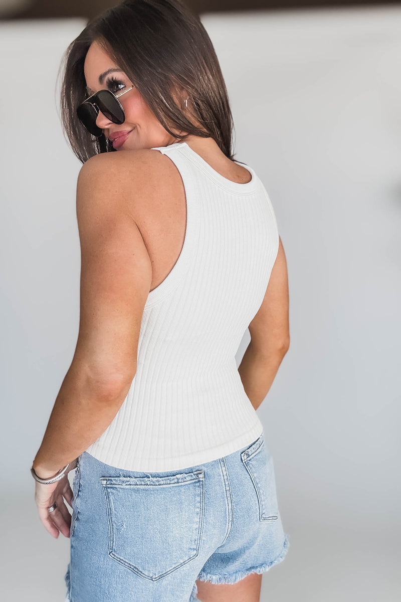Seamless Cream Ribbed Tank Top
