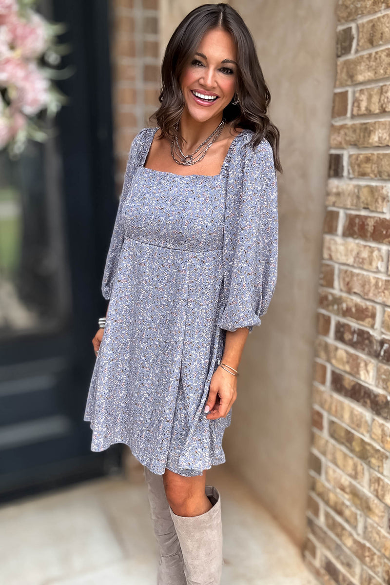 Floral Print Pleated Back Detailed Woven Dress
