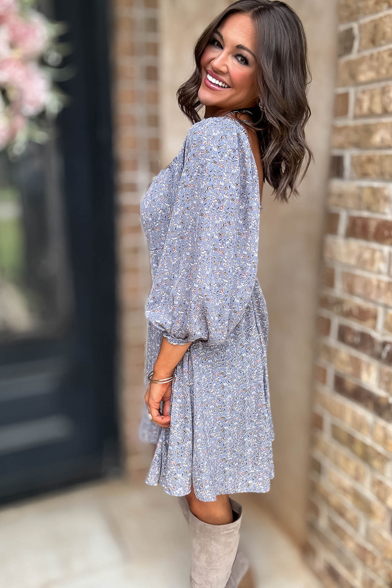 Floral Print Pleated Back Detailed Woven Dress